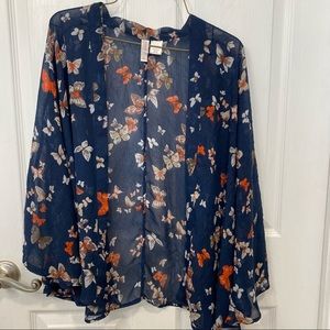 Navy and orange butterfly kimono